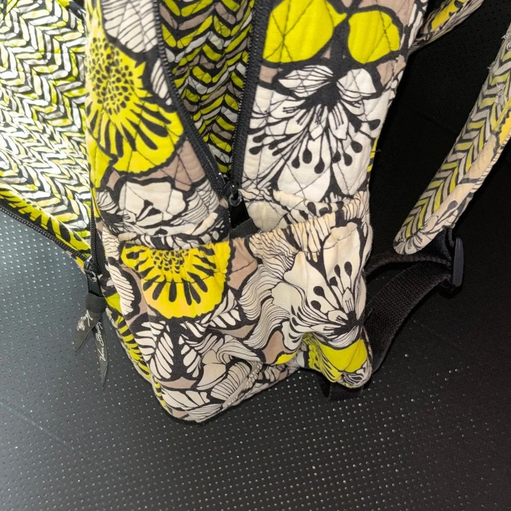 Vera Bradley Black, Yellow & Cream Floral Quilted Backpack - Picture 9 of 9